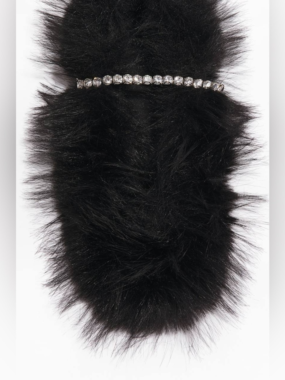 Black Faux Fur Slide with Crystal Strap - Picture 2 of 3